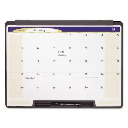 Quartet Dry Erase Board, 24"x18", Black, Dry Erase Calendar, 18", Plastic Frame, White MMC25